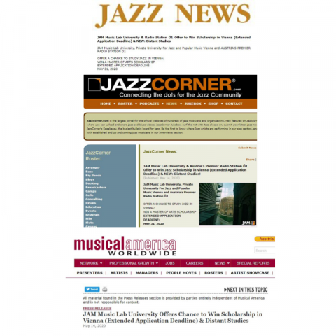 News releases on JAM Distant Studies and Ö1 Jazz Scholarship 20