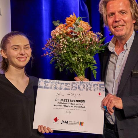 Ö1 Jazz Stipendium Siegerin Nina Feldgrill und Marcus Ratka